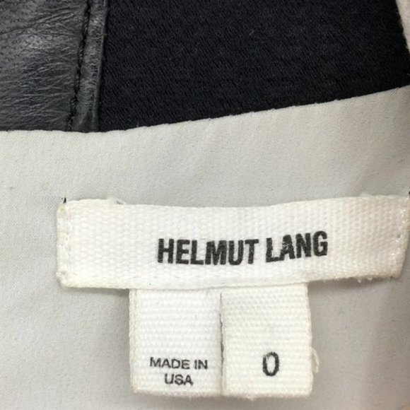 HELMUT LANG TWISTED DRAPE GRAINED VISCOSE LEATHER  TRIM DRESS Black White - Picture 7 of 16